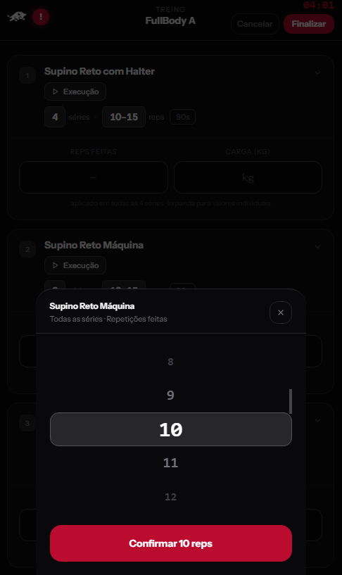 Seleção de carga e reps