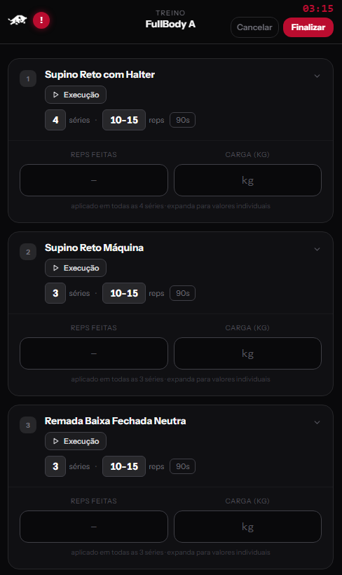 Treino em execução
